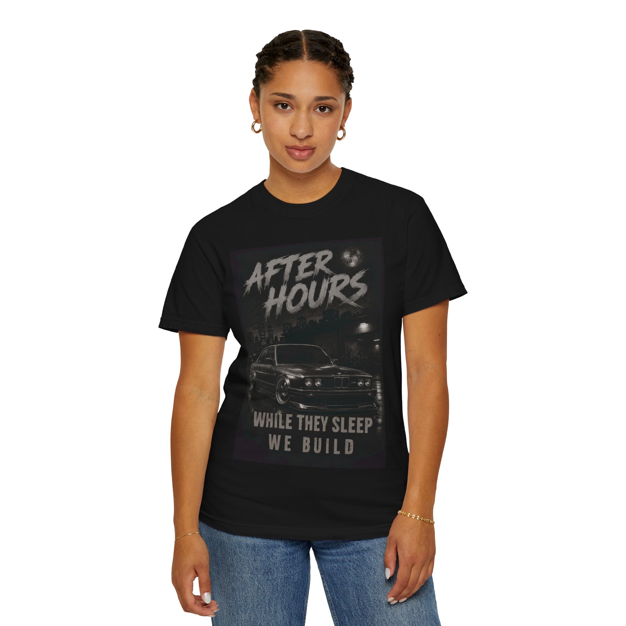 DAW After Hours Car Crew T-Shirt — "After Hours: While They Sleep We Build" Automotive Tee