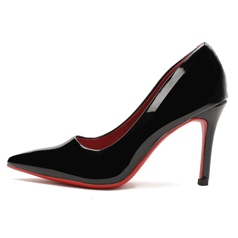 Black high heels and stiletto heels, 2026 spring/autumn new red patent leather pointed toe sexy nude work flats