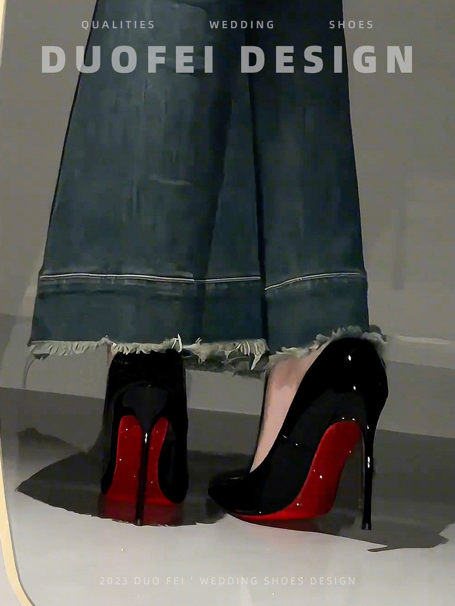 Red-Sole Pointed-Toe Stiletto Heels | Black & Nude